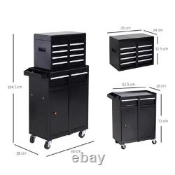 Chariot de rangement en métal 2 en 1 avec boîte de rangement et 5 tiroirs, coffre avec panneau perforé