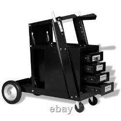 Chariot de soudage avec 4 tiroirs Noir Armoire d'organisation de rangement d'outils vidaXL