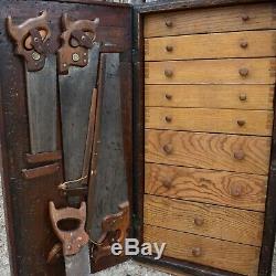 Coffre À Outils Carpenters Antique Banque De Tiroirs Chêne Boiseries Cabinet Fabriqué À La Main