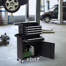 Coffre à outils 2 en 1 Armoire à outils en métal Boîte de rangement avec 5 tiroirs Panneau perforé