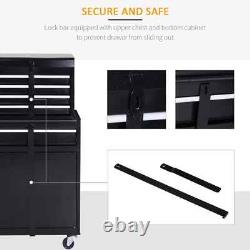 Coffre à outils 2 en 1 Boîte de rangement avec 4 roues, tiroirs et panneau perforé Noir
