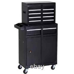 Coffre à outils 2 en 1 Boîte de rangement avec 4 roues, tiroirs et panneau perforé Noir