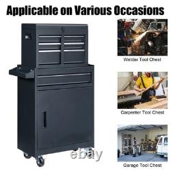 Coffre à outils 4 tiroirs avec roues et verrou, boîte à outils avec grand cabinet de rangement noir