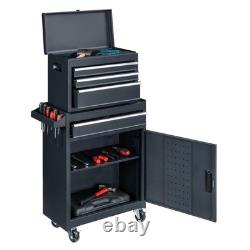 Coffre à outils 4 tiroirs avec roues et verrou, boîte à outils avec grand cabinet de rangement noir