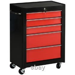 Coffre à outils 5 tiroirs rangement d'atelier cabinet en acier verrouillable avec roues et clés rouge