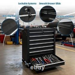 Coffre à outils 7 tiroirs Organisateur de cabinet verrouillable Chariot en acier avec roulettes Garage Atelier