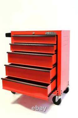 Coffre à outils Hilka sur roulettes, portable, rouge, en métal, 5 tiroirs, unité de rangement à roulettes <br/>