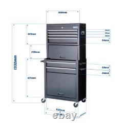Coffre à outils SGS avec 6 tiroirs et cabinet à roulettes, tiroirs lisses et boîte de rangement avec serrures