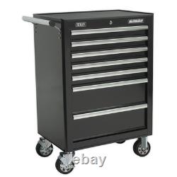 Coffre à outils Sealey noir, armoire à roulettes, 7 tiroirs avec glissières à roulements à billes