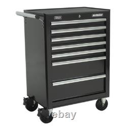 Coffre à outils Sealey noir, armoire à roulettes, 7 tiroirs avec glissières à roulements à billes