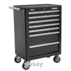Coffre à outils Sealey noir, armoire à roulettes, 7 tiroirs avec glissières à roulements à billes