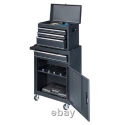 Coffre à outils à 4 tiroirs avec roues et verrou, boîte à outils avec grand cabinet de rangement noir