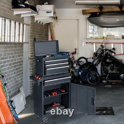 Coffre à outils à 4 tiroirs avec roues et verrou, boîte à outils avec grand cabinet de rangement noir