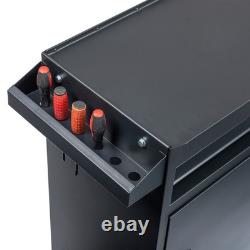 Coffre à outils à 4 tiroirs avec roues et verrou, boîte à outils avec grand cabinet de rangement noir