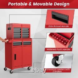 Coffre à outils à 5 tiroirs 2-en-1, grand meuble à outils à roulettes de grande capacité