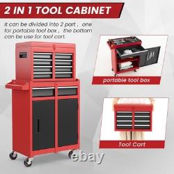 Coffre à outils à 5 tiroirs 2-en-1, grand meuble à outils à roulettes de grande capacité