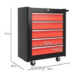 Coffre à outils à 5 tiroirs HOMCOM en acier, armoire de rangement verrouillable avec roues, rouge