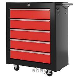 Coffre à outils à 5 tiroirs HOMCOM en acier, armoire de rangement verrouillable avec roues, rouge