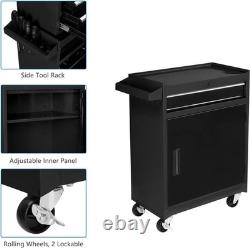Coffre à outils à 5 tiroirs avec roues et serrure, boîte à outils avec grand meuble de rangement noir