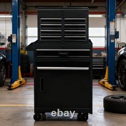 Coffre à outils à 5 tiroirs avec roues et serrure, boîte à outils avec grand meuble de rangement noir