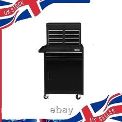 Coffre à outils à 5 tiroirs avec roues et serrure, boîte à outils avec grand meuble de rangement noir