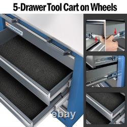 Coffre à outils à 5 tiroirs, cabinet à outils sur roues avec système de verrouillage à clé et tiroir