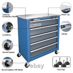 Coffre à outils à 5 tiroirs, cabinet à outils sur roues avec système de verrouillage à clé et tiroir