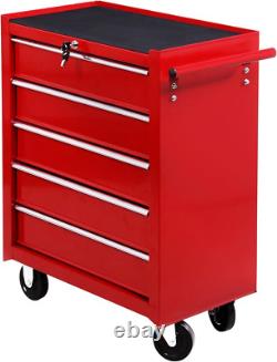 Coffre à outils à 5 tiroirs, coffre à outils en acier verrouillable sur roues, cabinet roulant