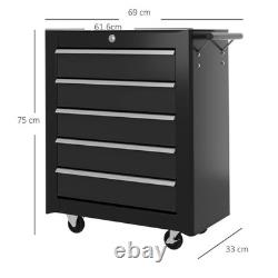Coffre à outils à 5 tiroirs sur roulettes, armoire de rangement verrouillable avec poignée, en acier métallique