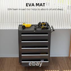 Coffre à outils à 5 tiroirs sur roulettes, armoire de rangement verrouillable avec poignée, en acier métallique