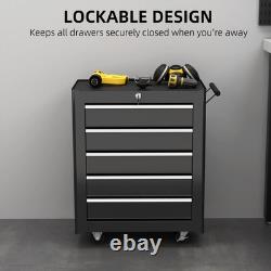 Coffre à outils à 5 tiroirs sur roulettes, armoire de rangement verrouillable avec poignée, en acier métallique