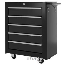 Coffre à outils à 5 tiroirs sur roulettes, armoire de rangement verrouillable avec poignée, en acier métallique
