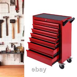 Coffre à outils à 7 tiroirs, roulettes, armoire à rouleaux, verrouillable, rangement d'outils de garage rouge