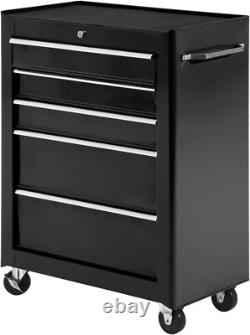 Coffre à outils à rouleaux 5 tiroirs cabinet de rangement en acier verrouillable avec roues 2 clés noir