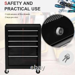 Coffre à outils à rouleaux 5 tiroirs cabinet de rangement en acier verrouillable avec roues 2 clés noir