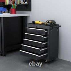 Coffre à outils à roulettes avec 5 tiroirs, cabinet de rangement à outils verrouillable, chariot à roulettes