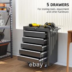 Coffre à outils à roulettes avec 5 tiroirs, cabinet de rangement à outils verrouillable, chariot à roulettes