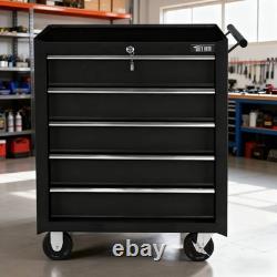 Coffre à outils à roulettes avec 5 tiroirs pour garage et atelier, avec serrure, noir