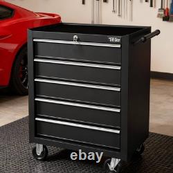 Coffre à outils à roulettes avec 5 tiroirs pour garage et atelier, avec serrure, noir