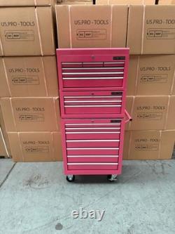 Coffre à outils à roulettes en acier 16 tiroirs rose 3 pièces Us Pro Tools