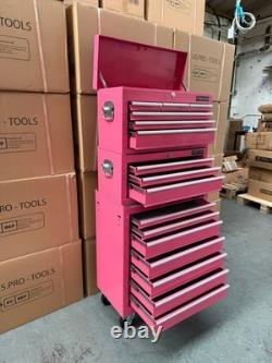 Coffre à outils à roulettes en acier 16 tiroirs rose 3 pièces Us Pro Tools