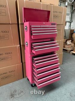 Coffre à outils à roulettes en acier 16 tiroirs rose 3 pièces Us Pro Tools