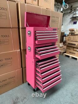 Coffre à outils à roulettes en acier 16 tiroirs rose 3 pièces Us Pro Tools