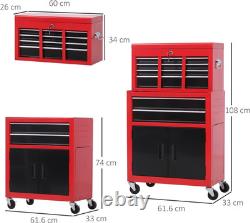 Coffre à outils, armoire à outils en métal sur roues avec 6 tiroirs, panneau perforé, coffre supérieur et