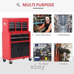 Coffre à outils, armoire à outils en métal sur roues avec 6 tiroirs, panneau perforé, dessus