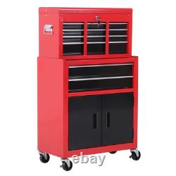Coffre à outils, cabinet à outils en métal sur roulettes avec 6 tiroirs, panneau perforé, dessus