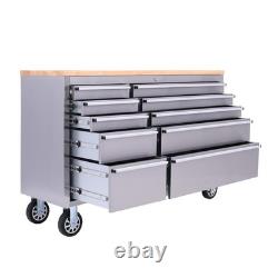 Coffre à outils de banc de travail en acier inoxydable 55 pouces (10 tiroirs)
