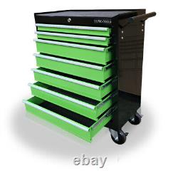 Coffre à outils en acier 432 Us Pro Tools, boîte à outils verte et noire, cabinet à roulettes avec 7 tiroirs Coffre à outils en acier 432 Us Pro Tools, boîte à outils verte et noire, cabinet à roulettes avec 7 tiroirs