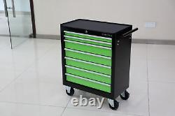 Coffre à outils en acier 432 Us Pro Tools, boîte à outils verte et noire, cabinet à roulettes avec 7 tiroirs