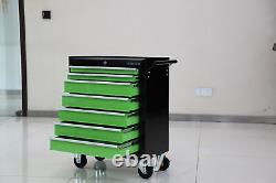 Coffre à outils en acier 432 Us Pro Tools, boîte à outils verte et noire, cabinet à roulettes avec 7 tiroirs